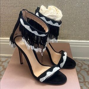 Gianvitto Rossi Black and White Fringe Stiletto Heels